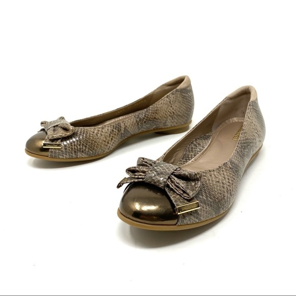 Beautifeel Elle Taupe Snake Combi leather cap toe flats - Picture 2 of 9